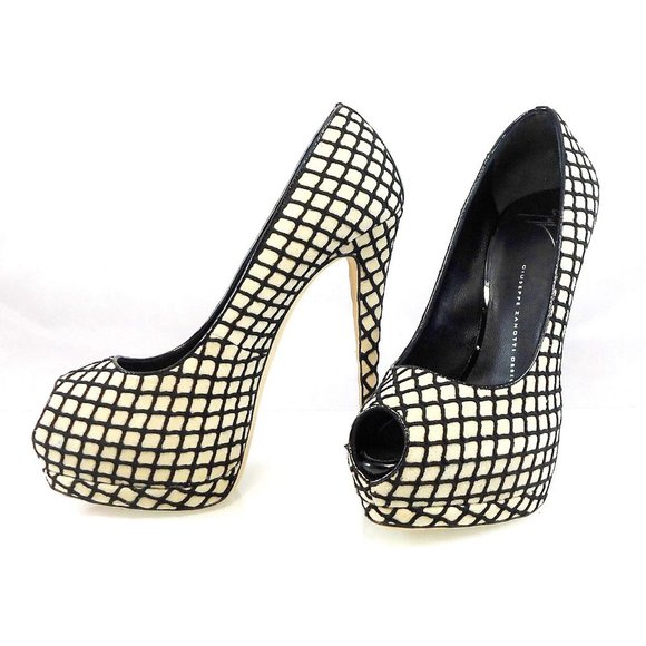 NIB$775 Giuseppe Zanotti Sharon Checked Platform Peep Toe Pump Heels 39 8 8.5 - Picture 6 of 16